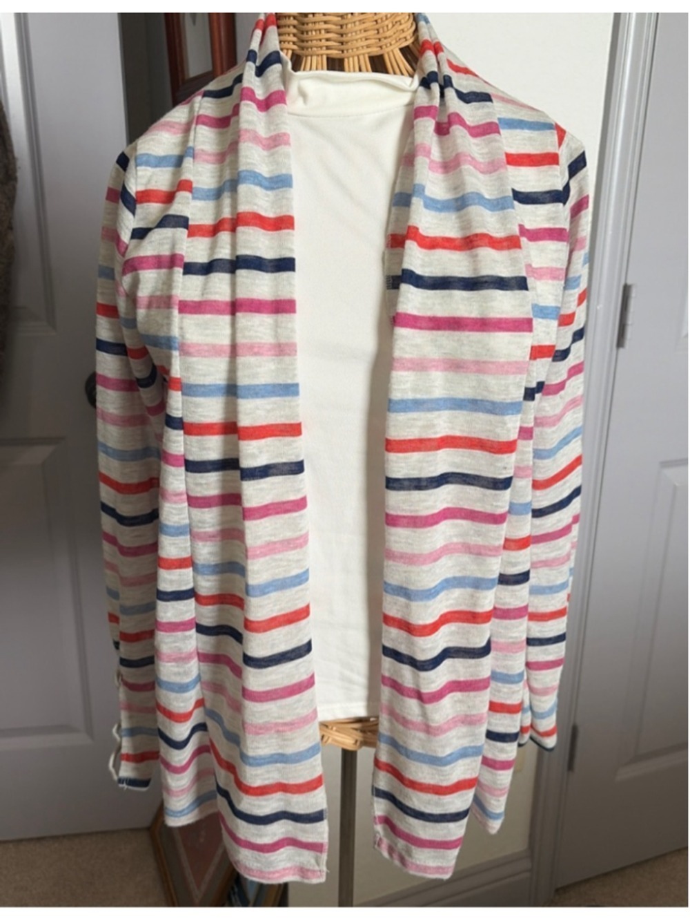 Women's POOF New York Striped Cardigan S White Multi-color #0065